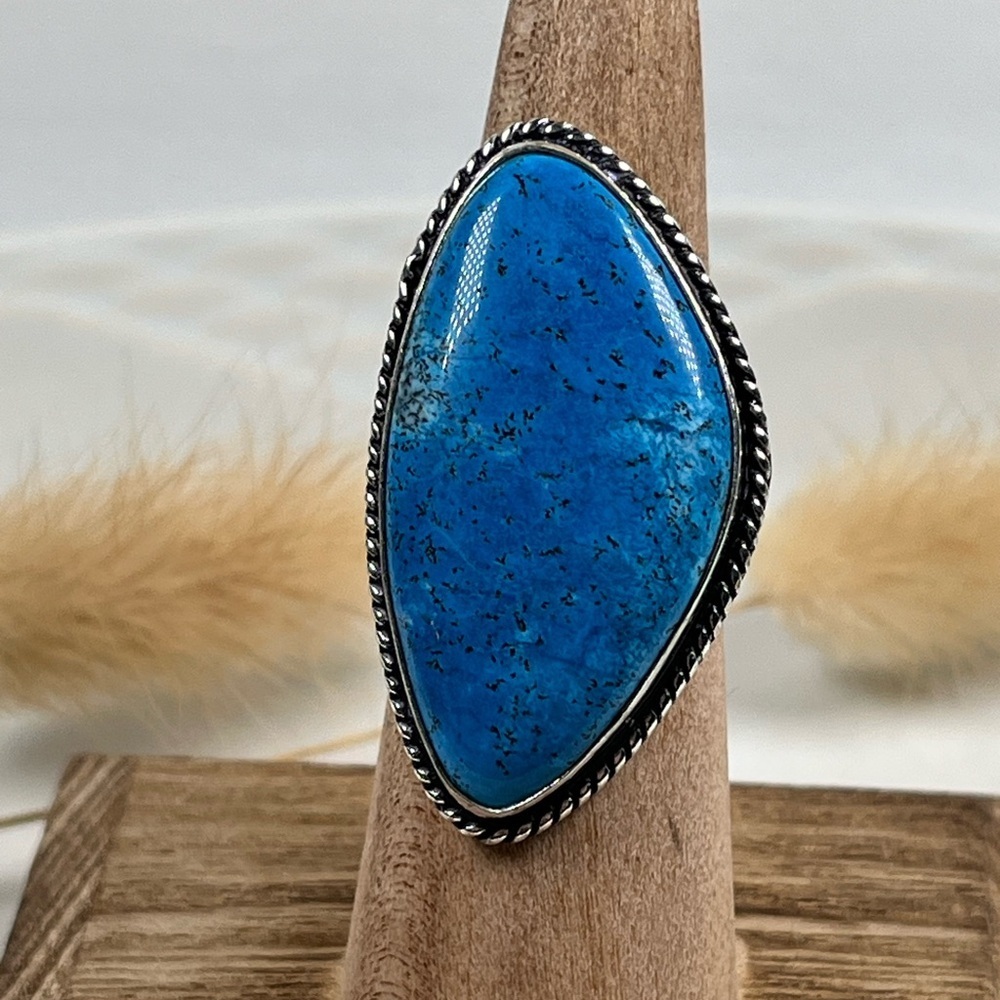 925 Sterling Silver Overlay Color Enhanced Dendritic Jasper Ring Size 6.75 - Picture 9 of 9
